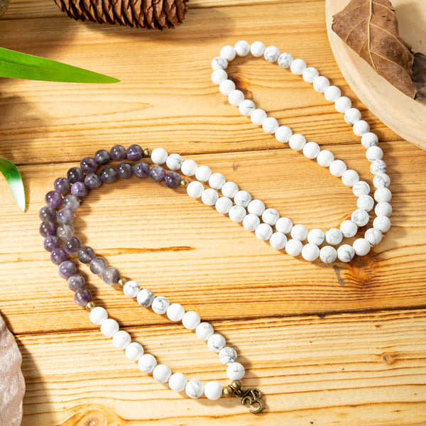 Amethyst Howlite Stone 108 Beads Mala Healing Bracelet Balance Meditation Bracelet