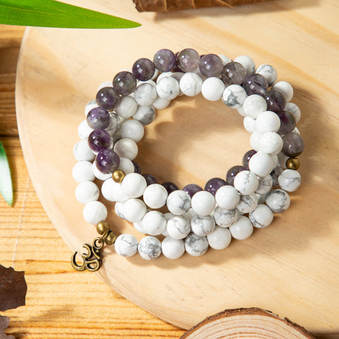 Amethyst Howlite Stone 108 Beads Mala Healing Bracelet Balance Meditation Bracelet
