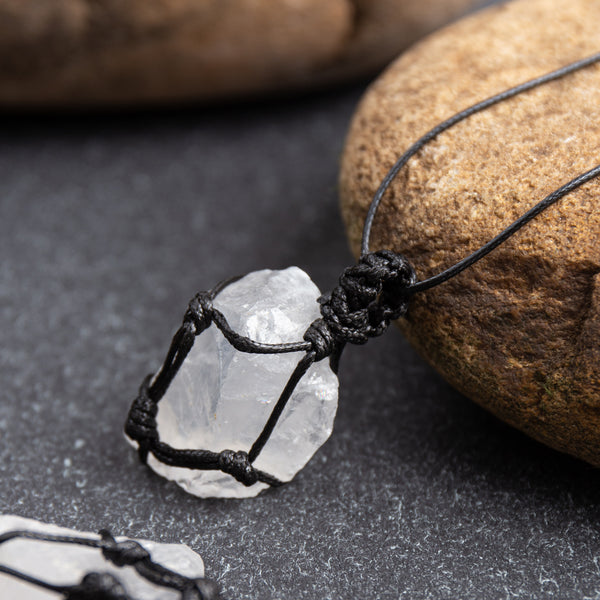 Natural Raw White Crystal Wrapped Healing Necklace