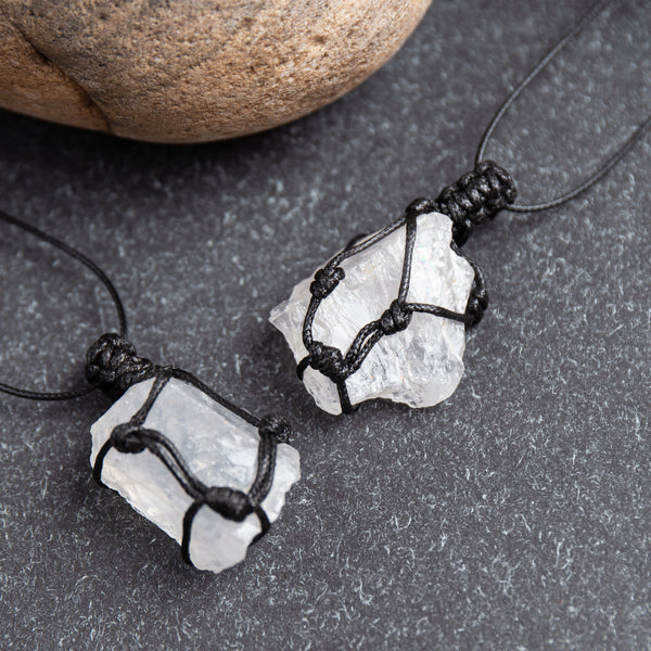 Natural Raw White Crystal Wrapped Healing Necklace