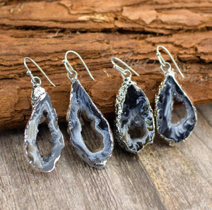 Natural Stone Druzy Agate Geode Crystal Earrings