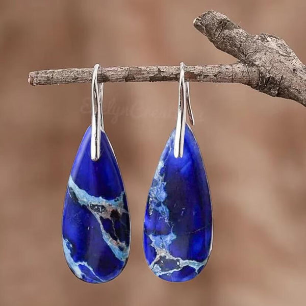 Natural Gemstone Blue Sea Sediment Drop Earrings