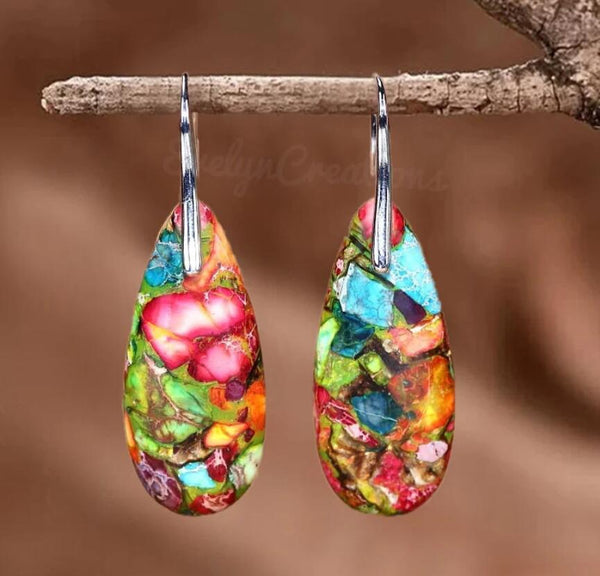 Natural Galaxy Sea Sediment Jasper Stone Healing Earrings