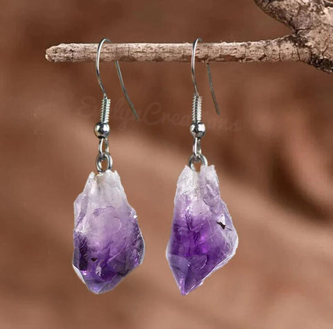 Raw Stone Natural Amethyst Crystal Earrings