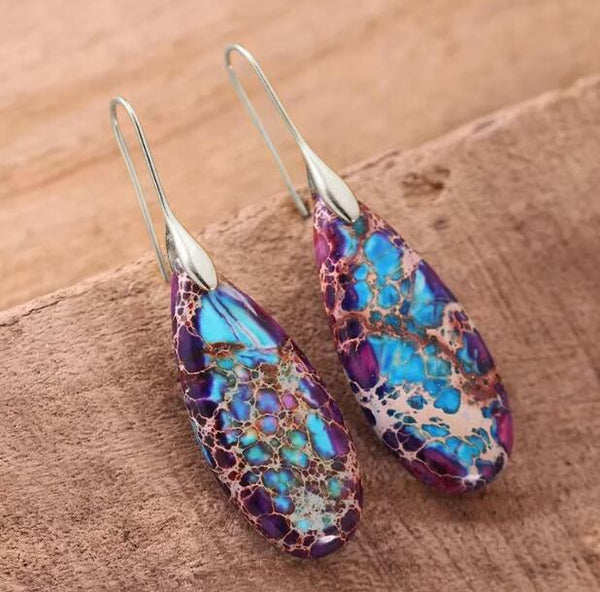 Purple Sea Sediment Stone Drop Earrings