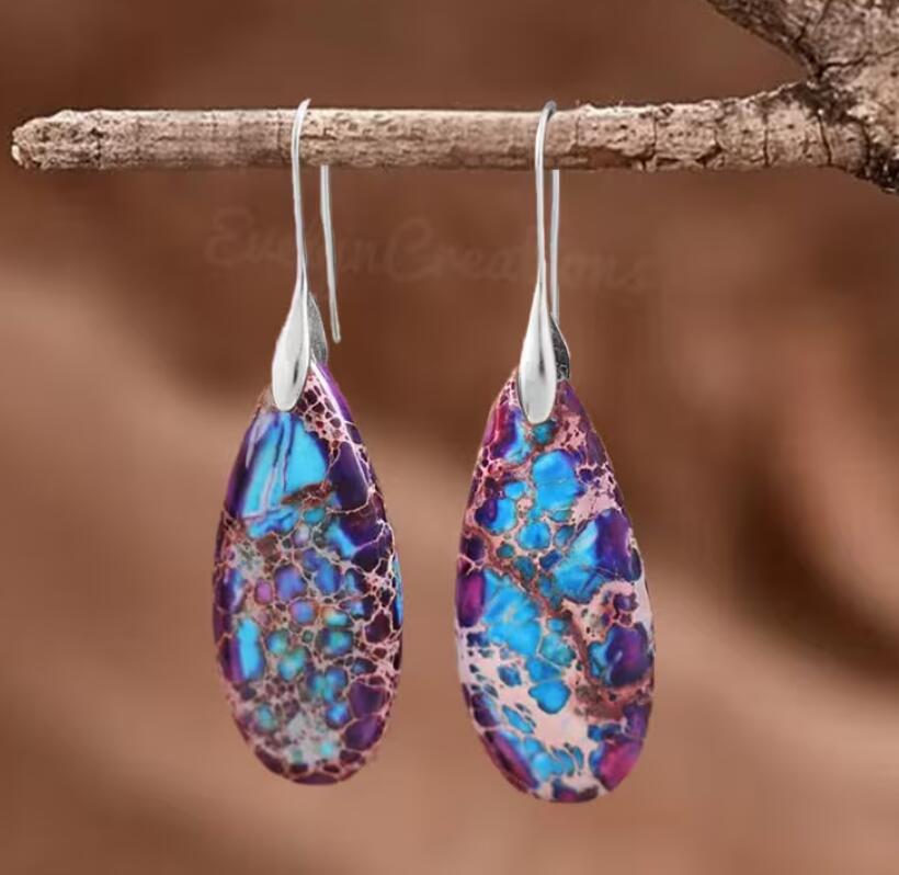 Purple Sea Sediment Stone Drop Earrings