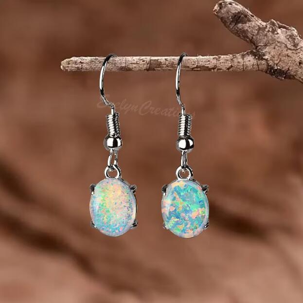 Minimalist Droplet Fire Opal Hook Earrings