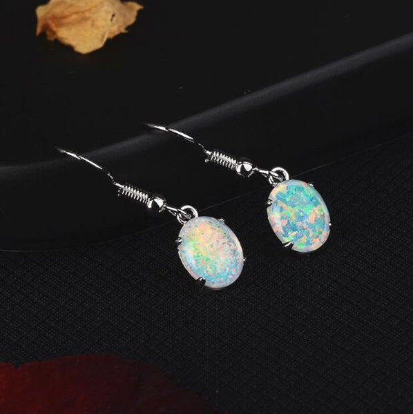 Minimalist Droplet Fire Opal Hook Earrings
