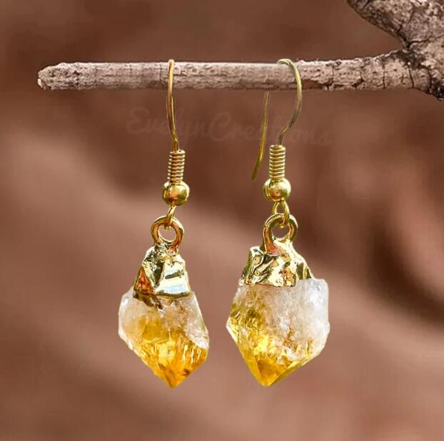 Natural Citrine Crystal Raw Stone Earrings