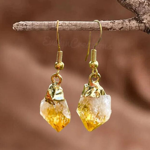 Natural Citrine Crystal Raw Stone Earrings