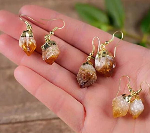 Natural Citrine Crystal Raw Stone Earrings