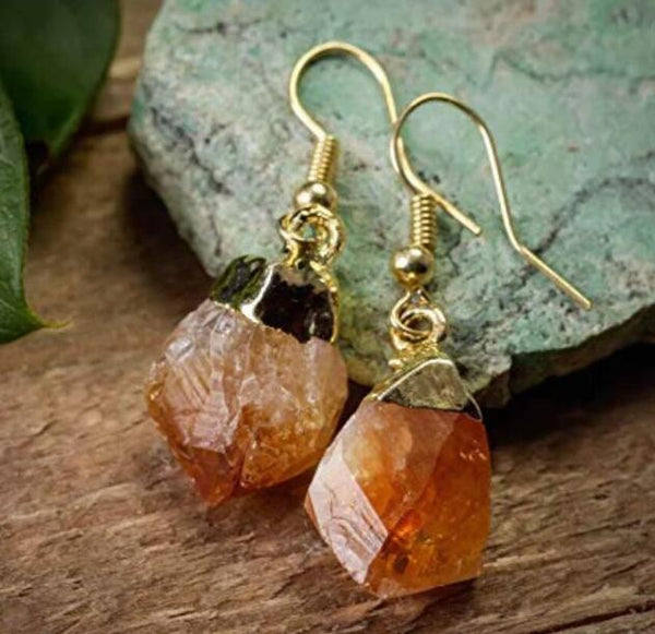 Natural Citrine Crystal Raw Stone Earrings