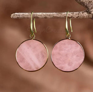 Rose Quartz Round Stone Healing Crystal Earrings