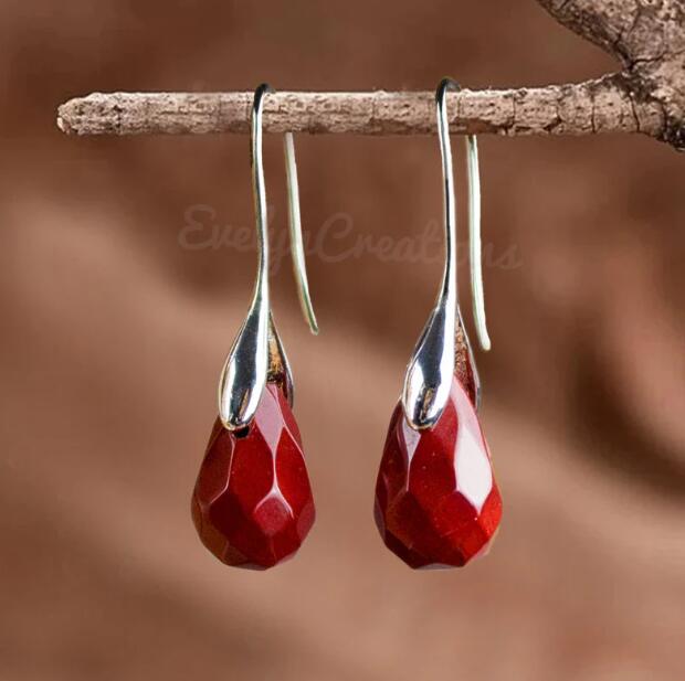 Red Jasper Stone Drop Earrings