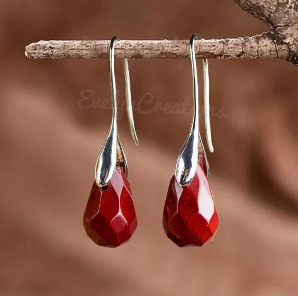 Red Jasper Stone Drop Earrings