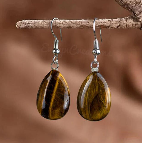 Natural Tiger Eye Stone Drop Earrings