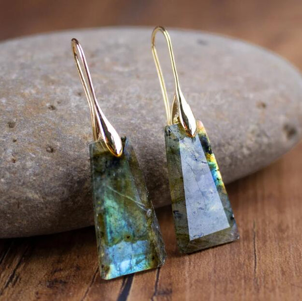 Natural Labradorite Crystal Earrings