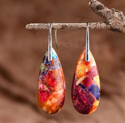 Natural Galaxy Sea Sediment Jasper Stone Healing Earrings