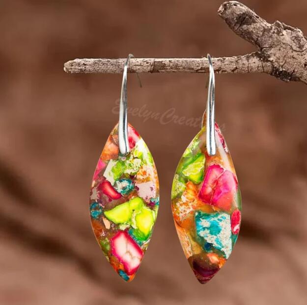 Galaxy Sea Sediment Stone Leaf Earrings