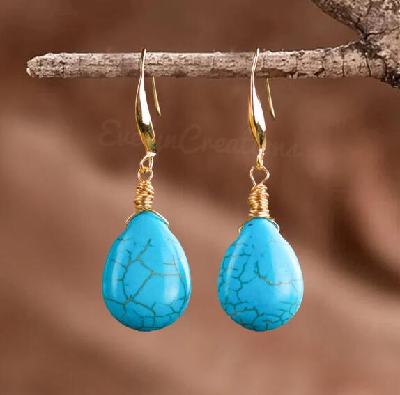 Natural Turquoise Stone Teardrop Earrings