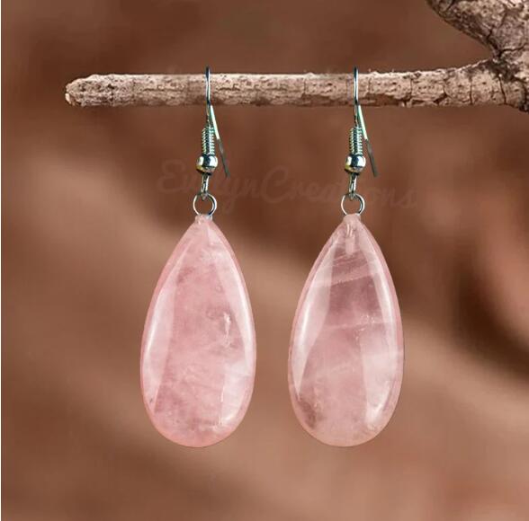 Natural Rose Quartz Stone Healing Earrings