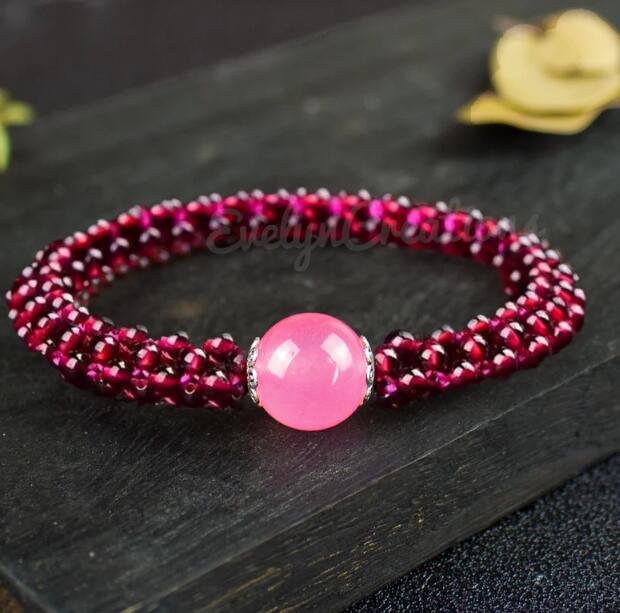 Natural Rose Quartz Healing Crystal Garnet Bracelet