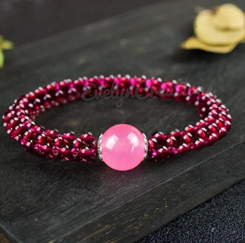 Natural Rose Quartz Healing Crystal Garnet Bracelet