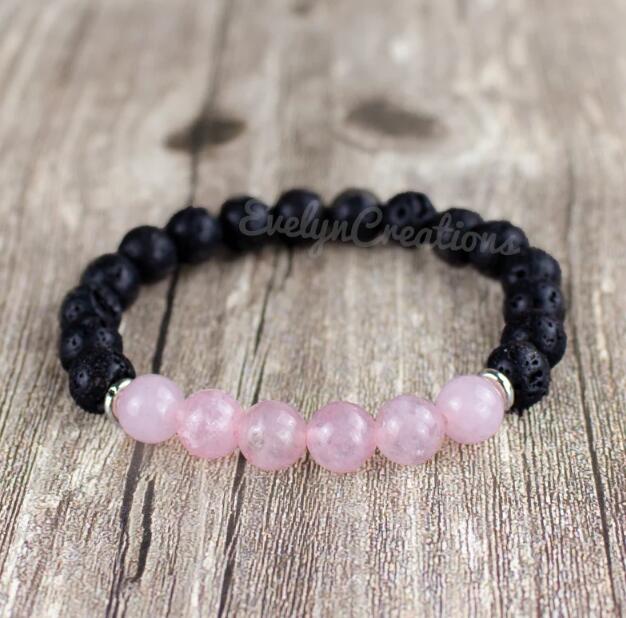 Natural Black Lava Stone Rose Quartz Healing Bracelet