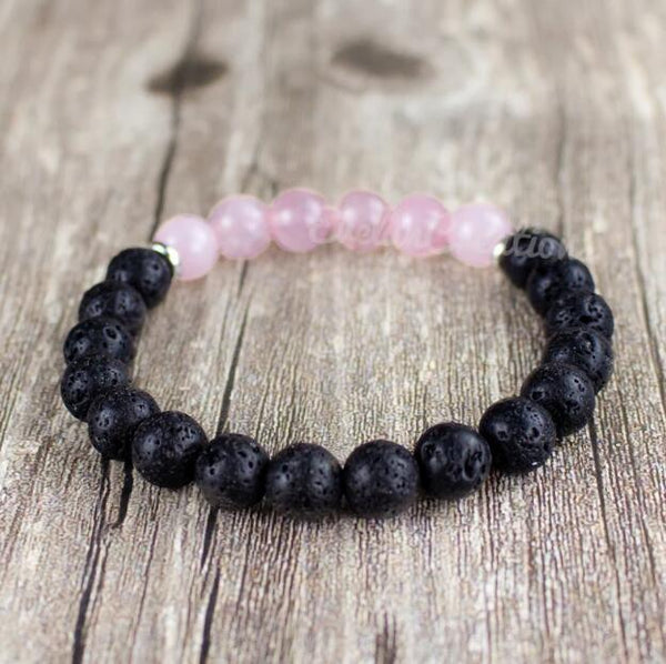 Natural Black Lava Stone Rose Quartz Healing Bracelet