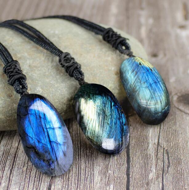 Healing Natural Labradorite Stone Pendant Necklace Energy Rough Moonstone Raw Gemstone
