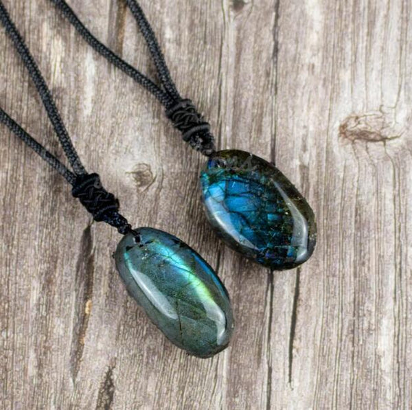 Healing Natural Labradorite Stone Pendant Necklace Energy Rough Moonstone Raw Gemstone