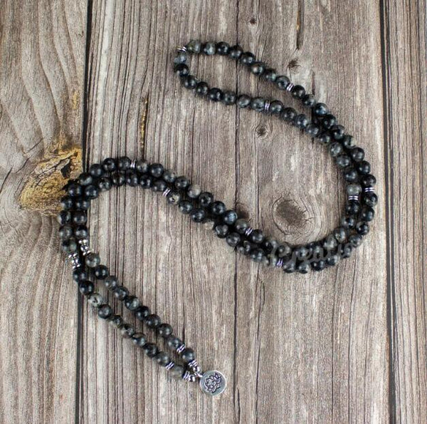 Black Labradorite Stone 108 Beads Mala Prayer Necklace
