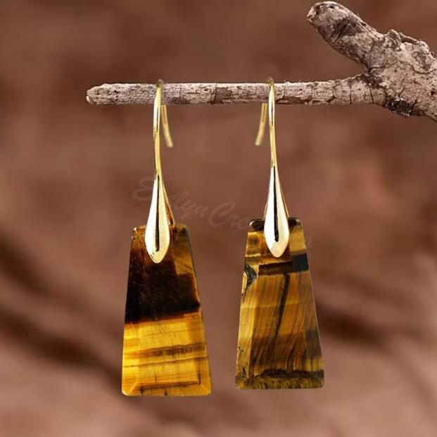 Natural Tiger Eye Stone Earrings