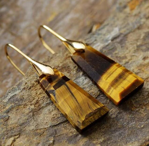 Natural Tiger Eye Stone Earrings