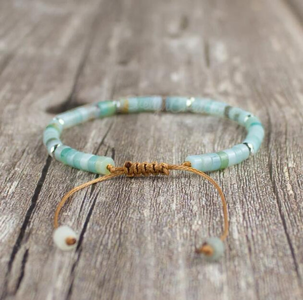 Natural Amazonite Stone Braided Dainty Bracelet