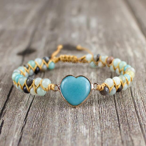 Natural Amazonite Heart Shaped Gemstone Bracelet