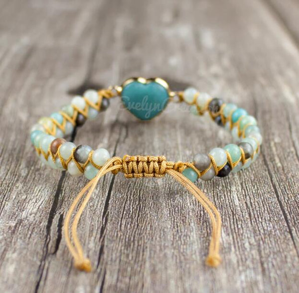 Natural Amazonite Heart Shaped Gemstone Bracelet