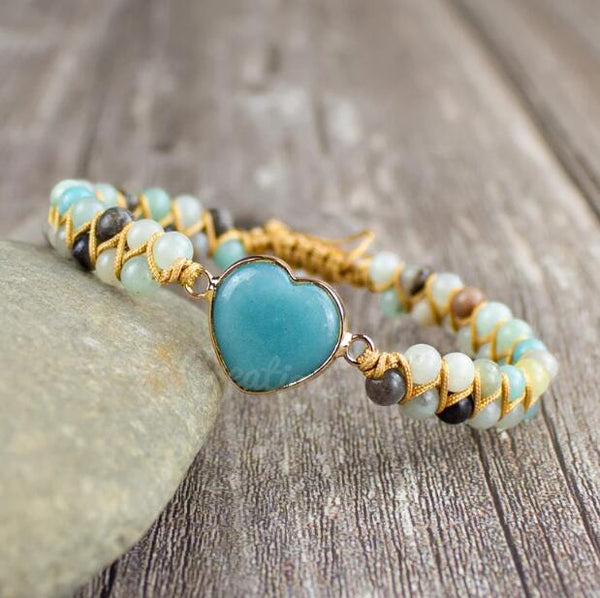 Natural Amazonite Heart Shaped Gemstone Bracelet