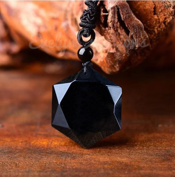 Natural Stone Black Obsidian Healing Pendant Necklace