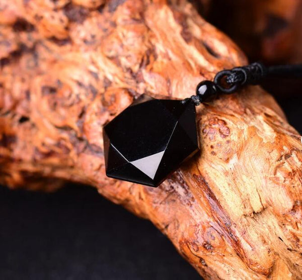 Natural Stone Black Obsidian Healing Pendant Necklace