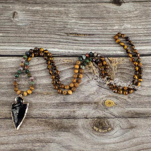 108 Beads Mala Necklace Obsidian Pendant Necklace