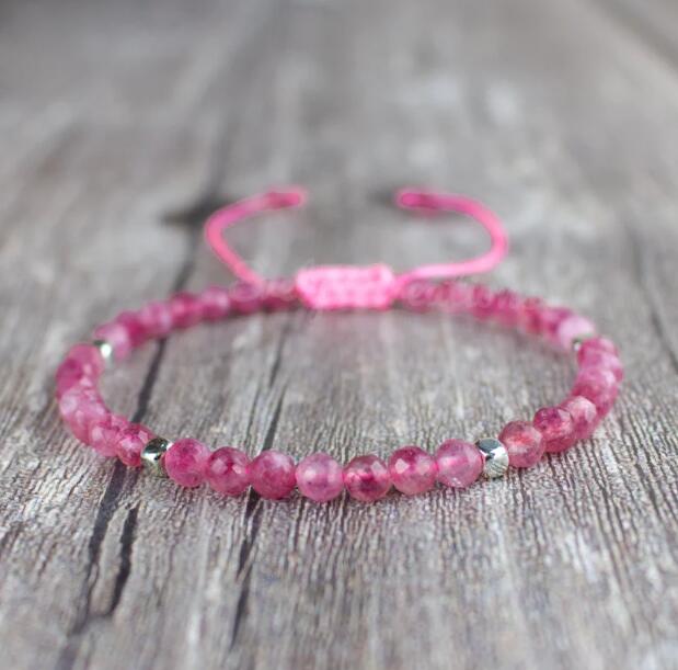 Natural Pink Tourmaline Stone Emotional Healing Dainty Bracelet