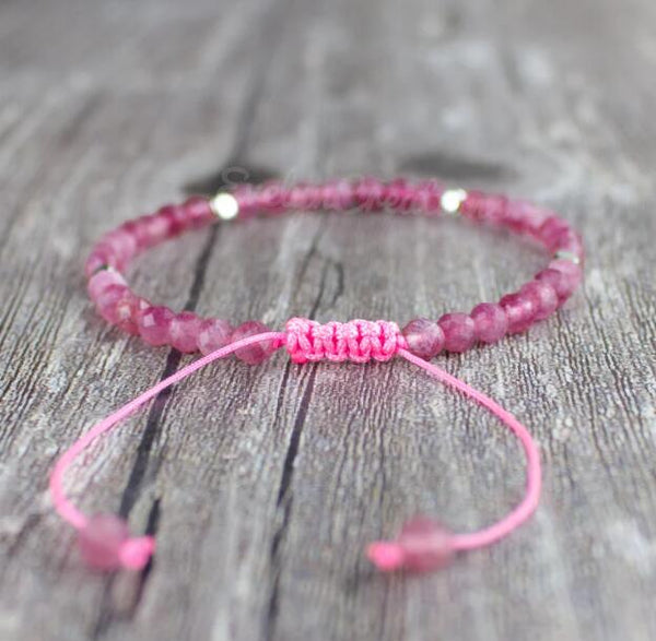 Natural Pink Tourmaline Stone Emotional Healing Dainty Bracelet
