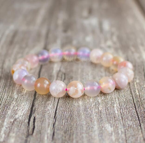 Natural Flower Agate Stone Strength Calming Healing Bracelet