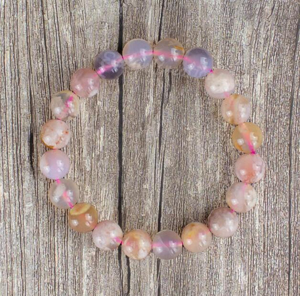 Natural Flower Agate Stone Strength Calming Healing Bracelet
