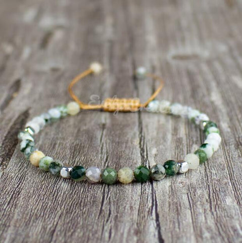 Natural Moss Agate Stone Braided Bracelet
