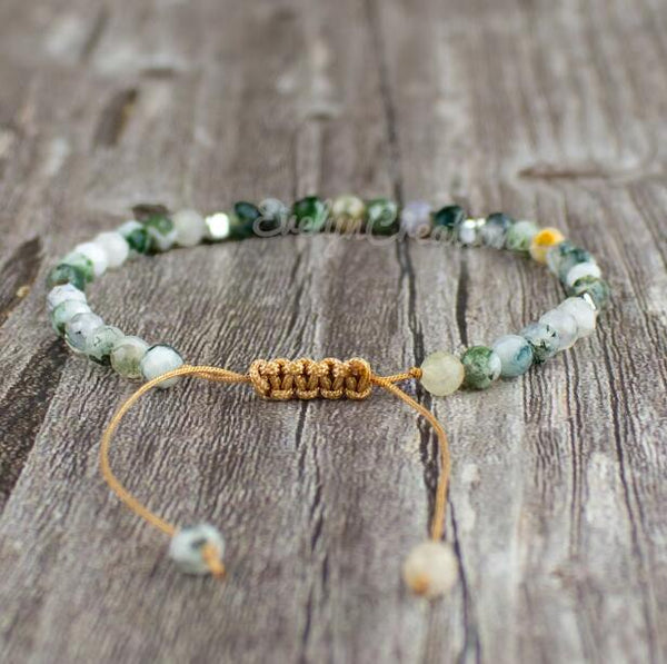 Natural Moss Agate Stone Braided Bracelet