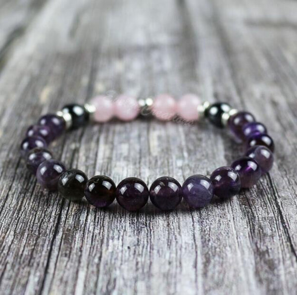 Natural Rose Quartz Amethyst Stone Elephant Charm Healing Bracelet