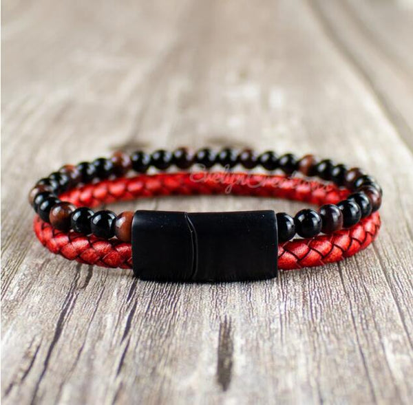 Men's Red Tiger's Eye Onyx Bracelet