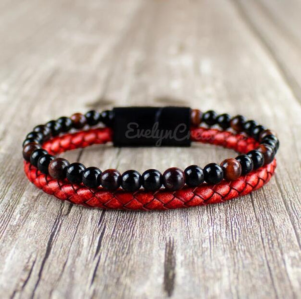 Men's Red Tiger's Eye Onyx Bracelet